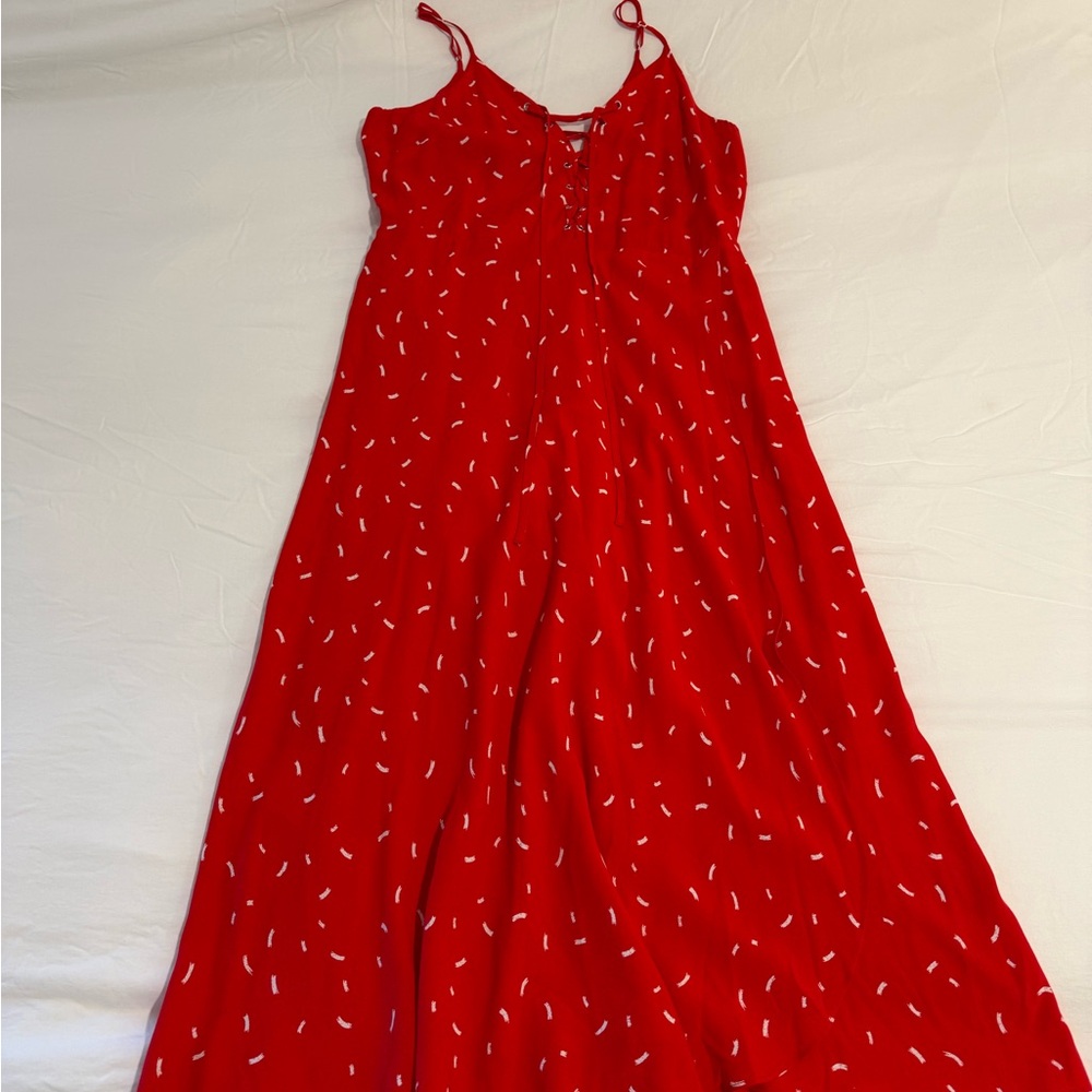 Bardot Red Spaghetti Strap Lace Up Dress • Size 10/L